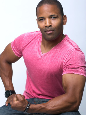 Aaron in Pink Shirt Flexing